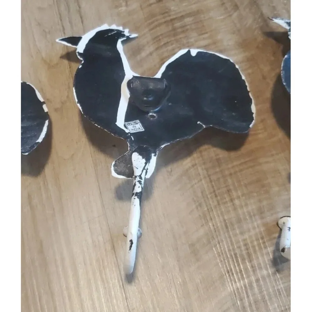 Set of 5 Rooster Chicken Hooks Rustic Distressed White Decor Farmhouse *READ